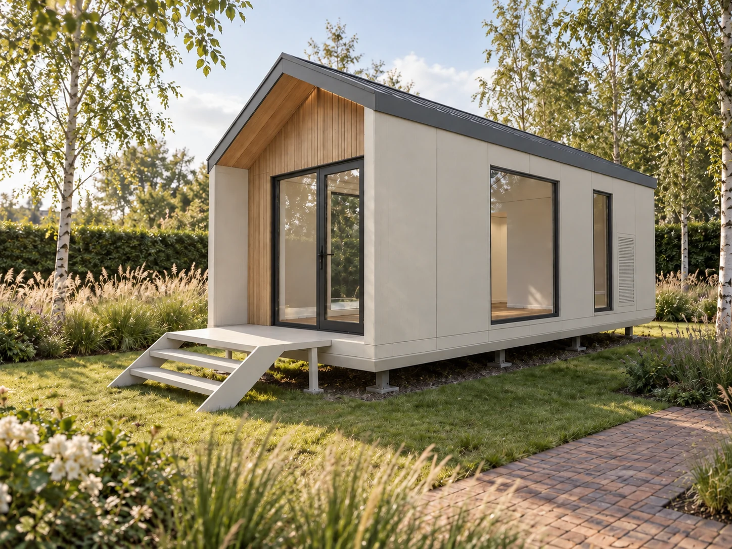 Woning met zadeldak en lichte gevel.
