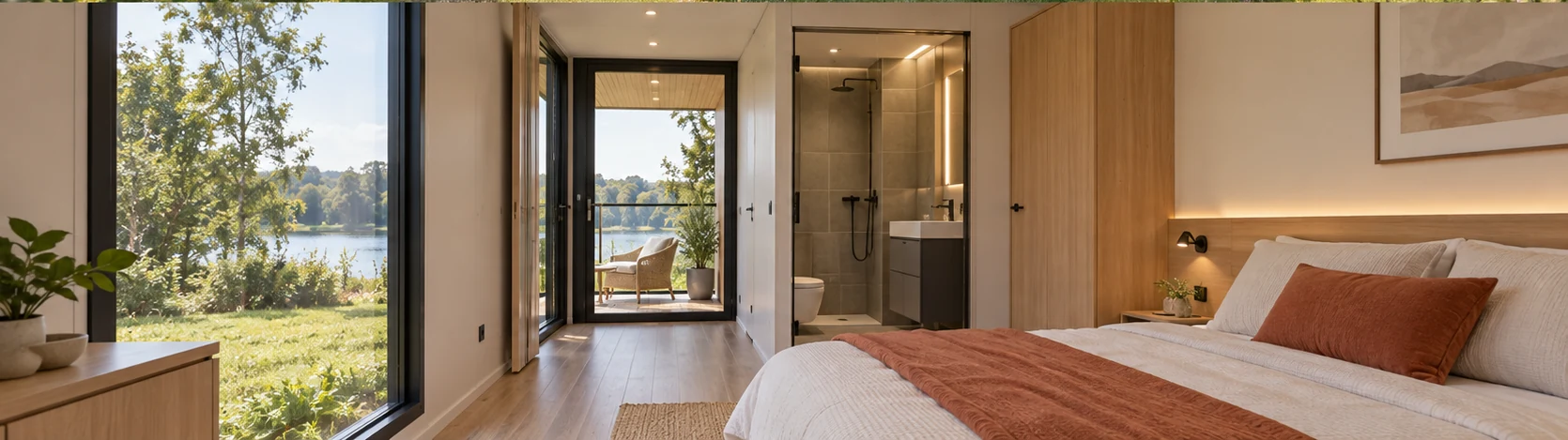 Slaapruimte met uitzicht op het overdekte balkon.